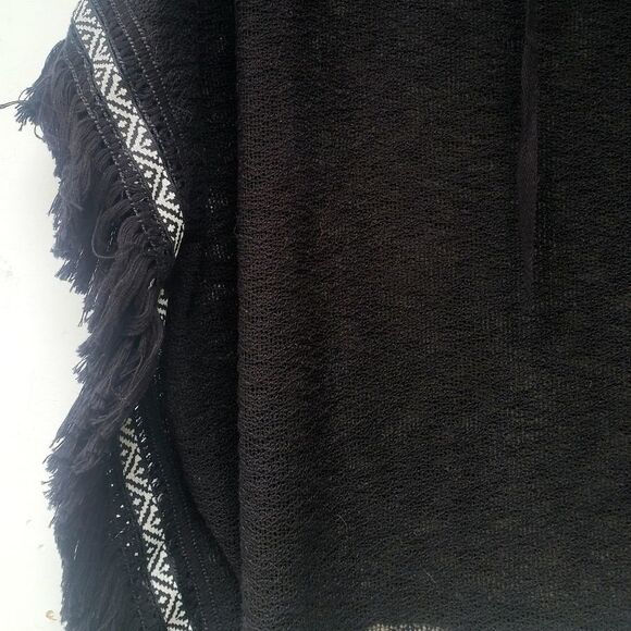 Women's Boho Black Fringe Poncho Jacket M - Picture 5 of 6